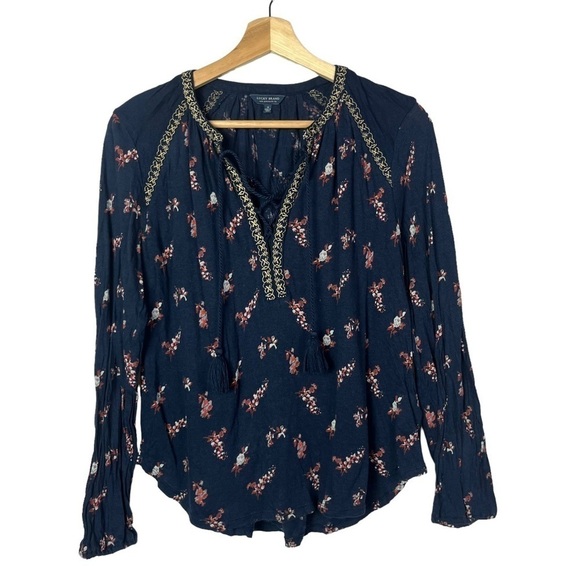 Lucky Brand Ditsy Peasant Navy Blue Floral Long Sleeve S - Picture 2 of 5